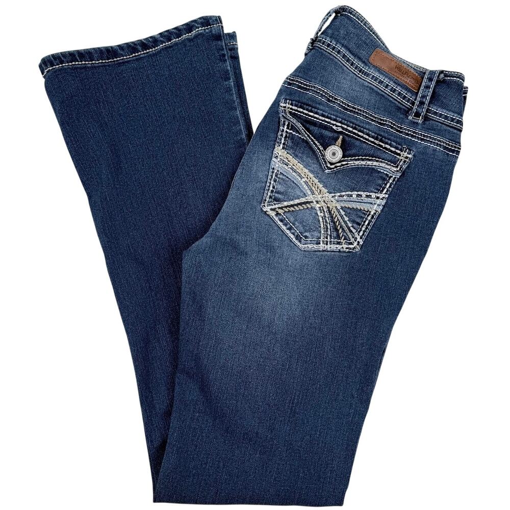 WallFlower Bootcut Flare Jeans Dark Wash Denim Contrast Stitching Y2K Juniors 7